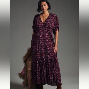 NWT - Printed Ruched-Sleeve Maxi Dress
